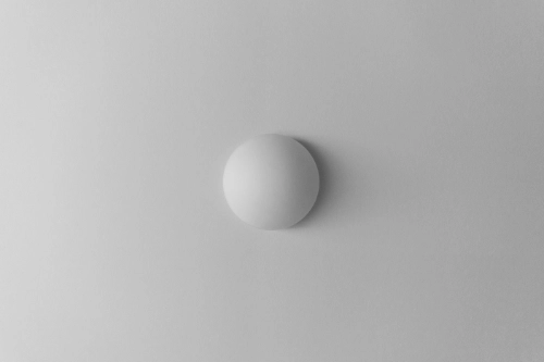 a round object on a featureless background. object and background are of the same hues of white to grey so only the light coming from the left is making the distinction apparent.